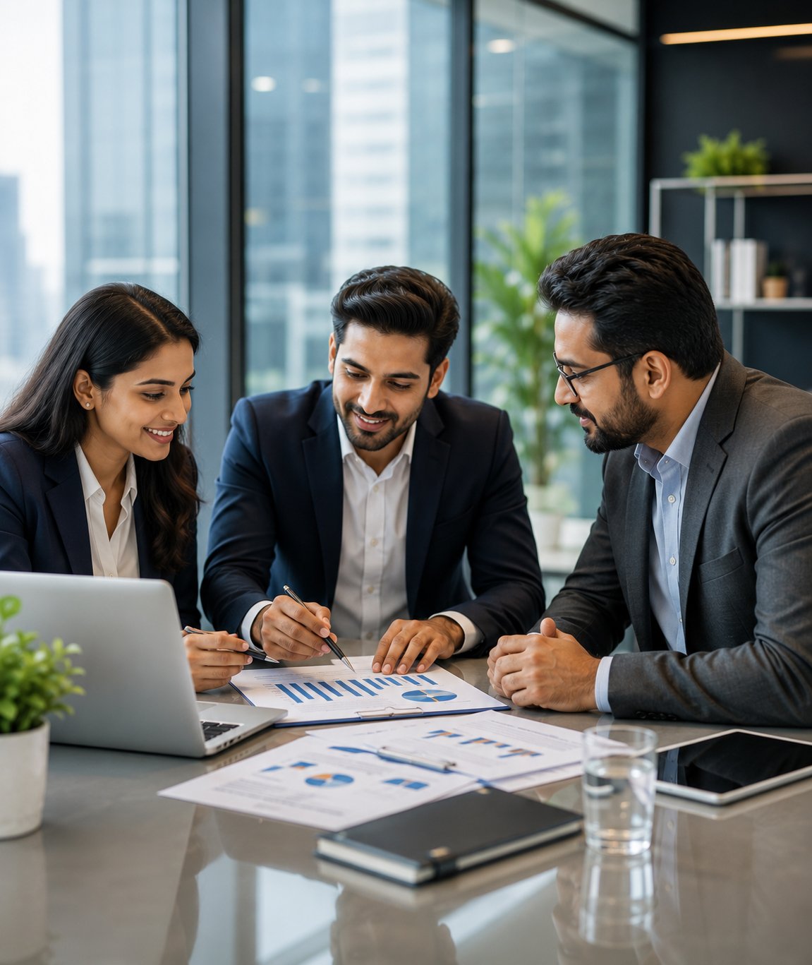 Consultants collaborating with a client
